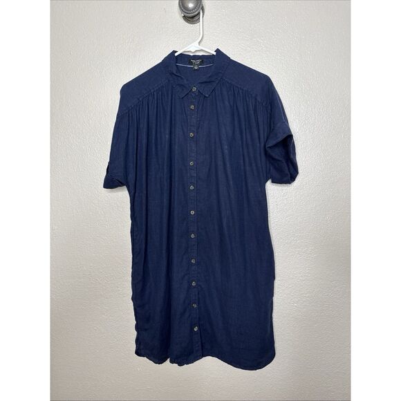 J. CREW Baird McNutt Irish Linen Shirtdress Relaxed fit S/S Navy Blue LP L Short - Picture 4 of 9